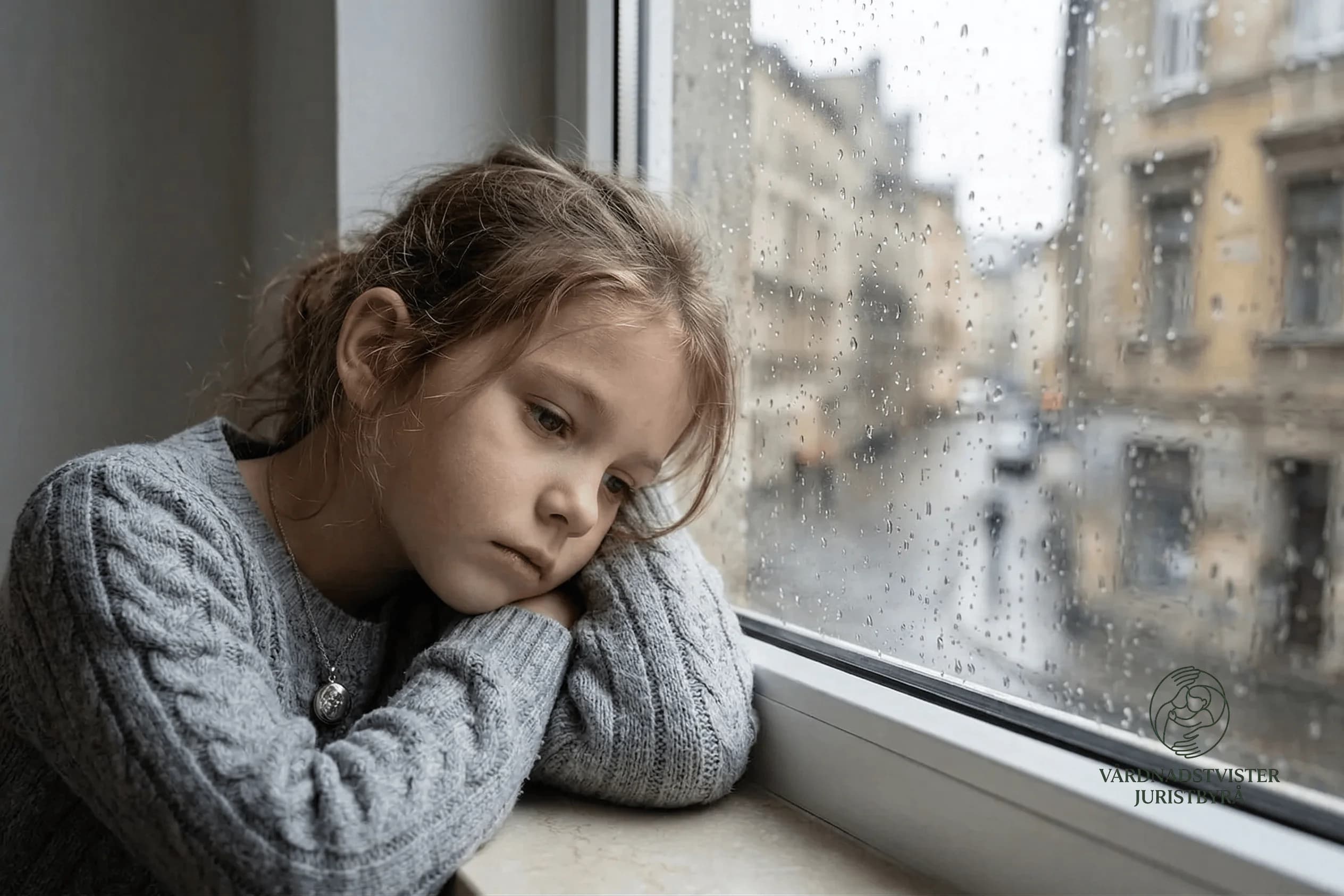 Barn i stilla miljö som illustrerar eftertanke, trygghet och behovet av tydlig vägledning i frågor om vårdnadstvist i Örebro